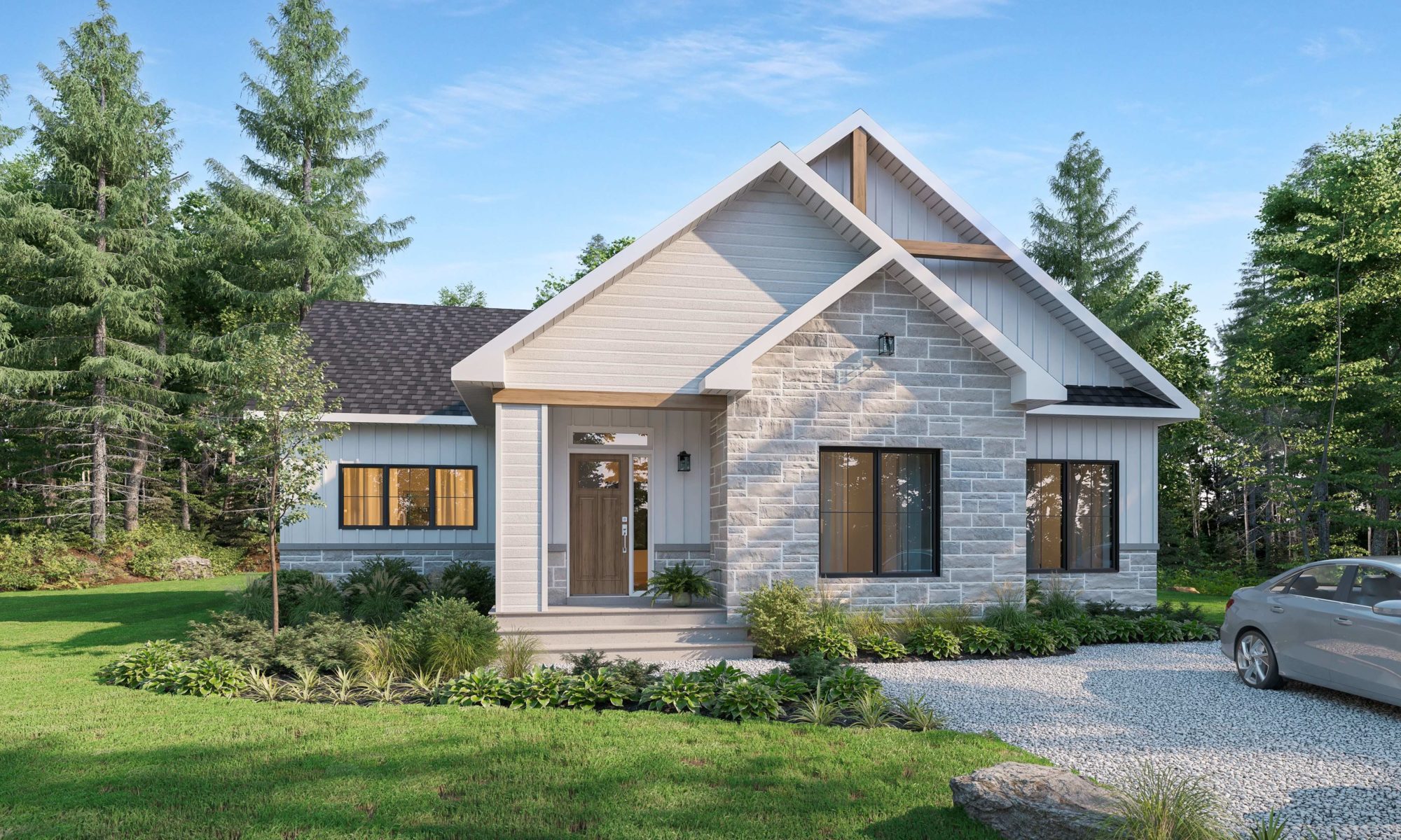 Modèle de maison neuve Sabrina: bungalow style farmhouse de 1604 pi² avec plafond cathédrale